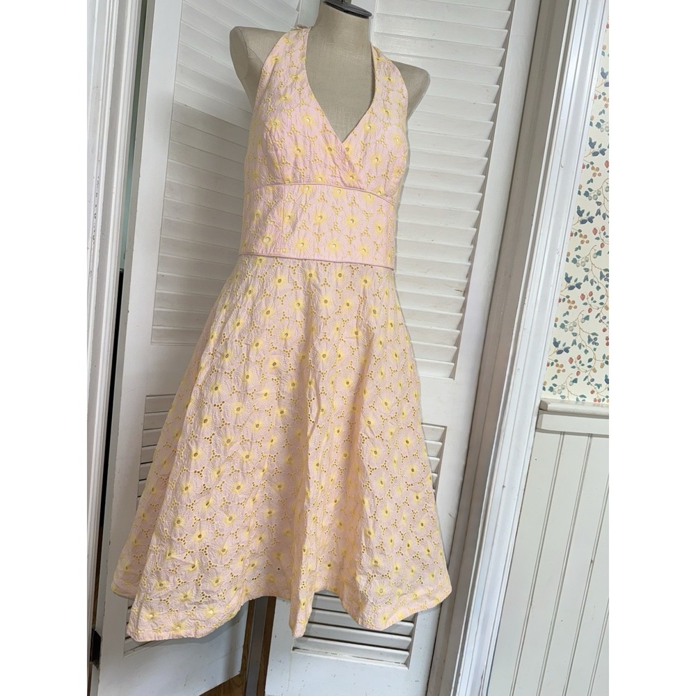 $298 Lilly Pulitzer Willa Pineapple PINK Bougainvilla Eyelet Halter Midi Dress 8